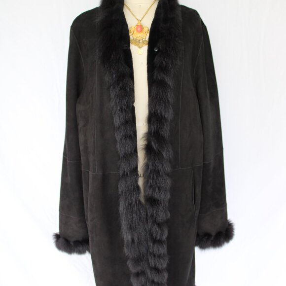 Stefania Sarle black Shearling fur lamb leather Toscana fur lamb Aspen coat XL - Picture 5 of 9